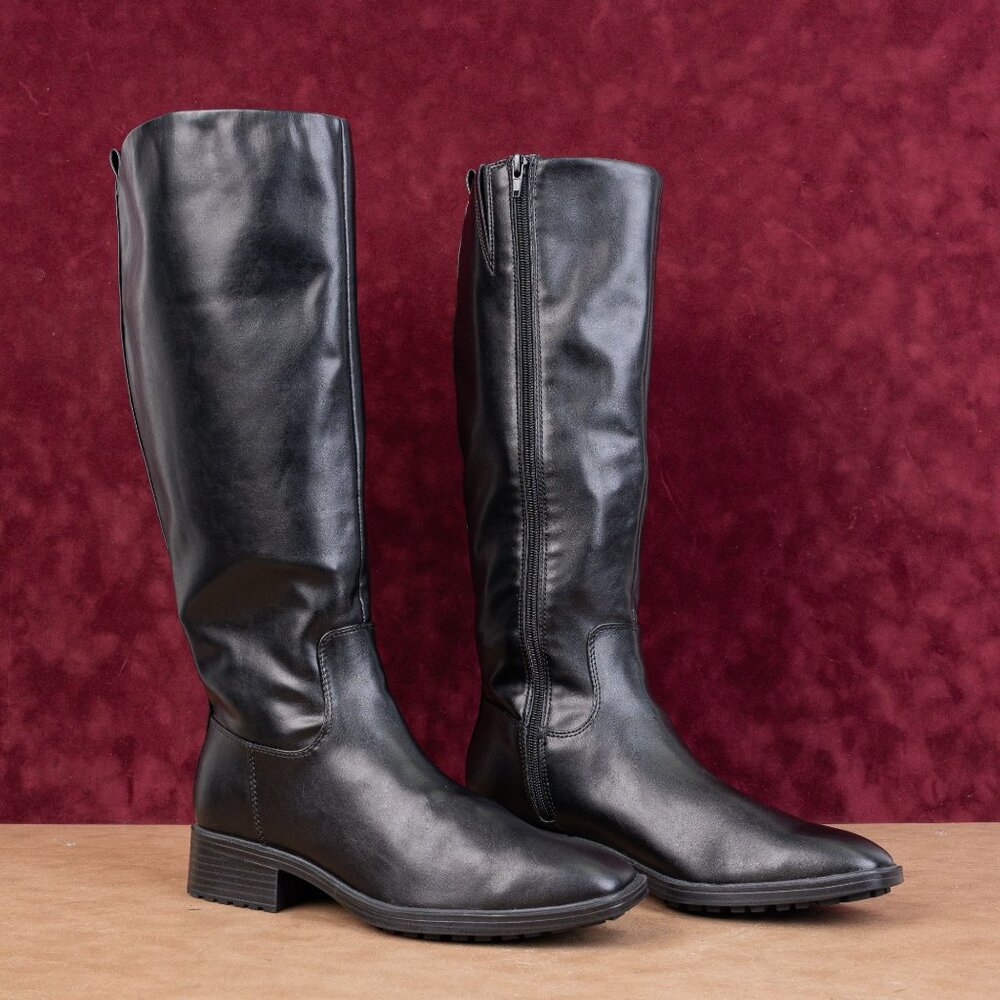 Nine West Women Cindy Black Vegan Leather Riding Equestrian Knee Boots sz 10